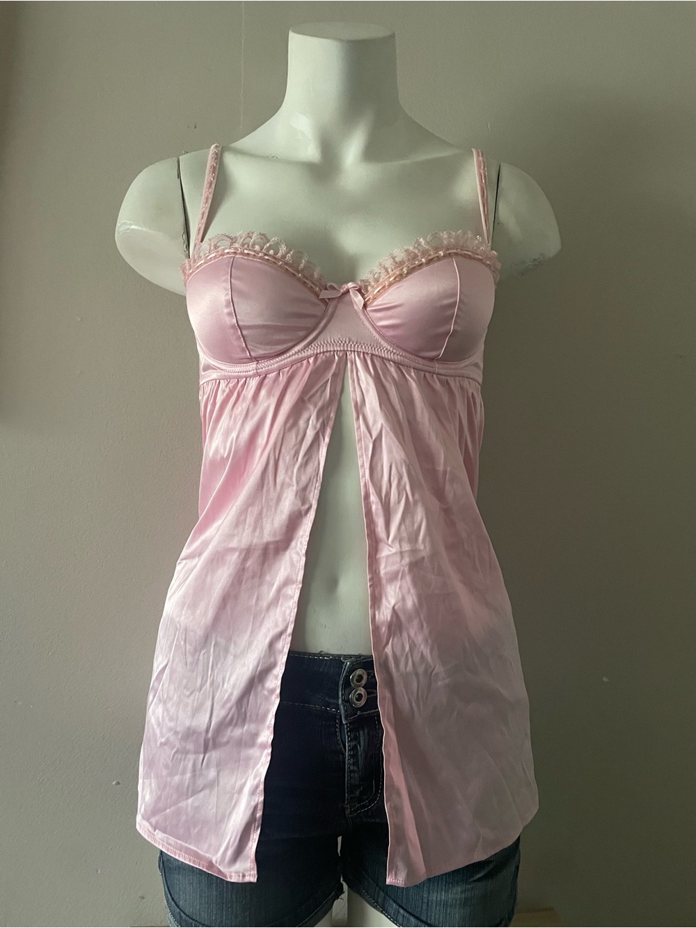 La SENZA Light Pink Satin Split-Front Babydoll Chemise